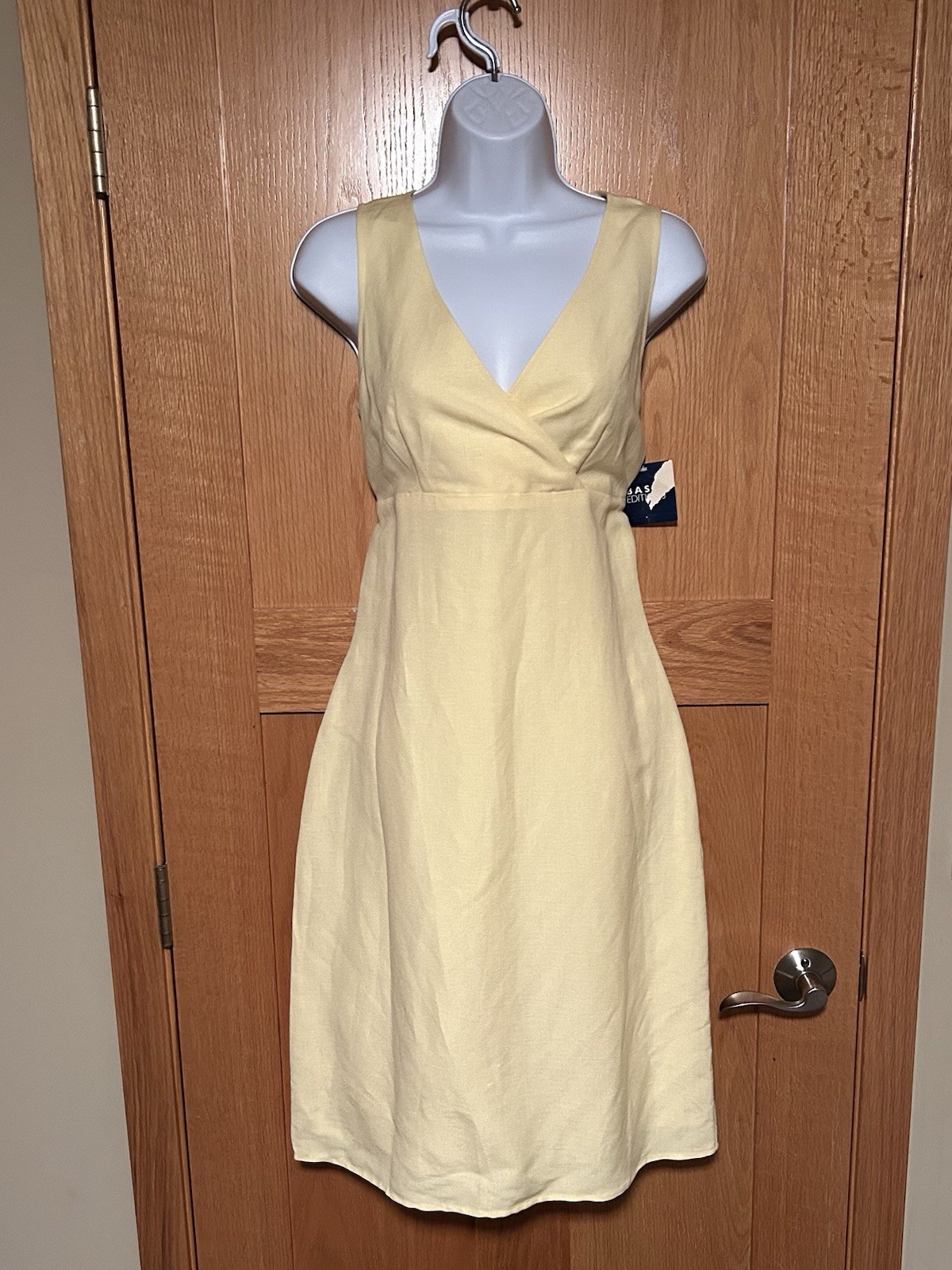 NEW Vintage Y2K Pastel Yellow Linen V Neck Sleeveless Tie Midi Dress Size 6
