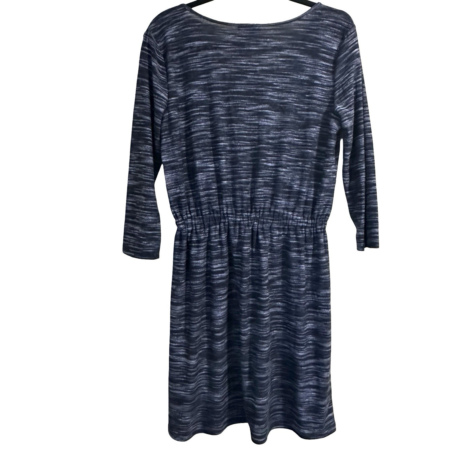 Loft NWT Black & Gray Marled 3/4 Sleeve Scoop Neck Tie Waist Knit Dress Sz Small