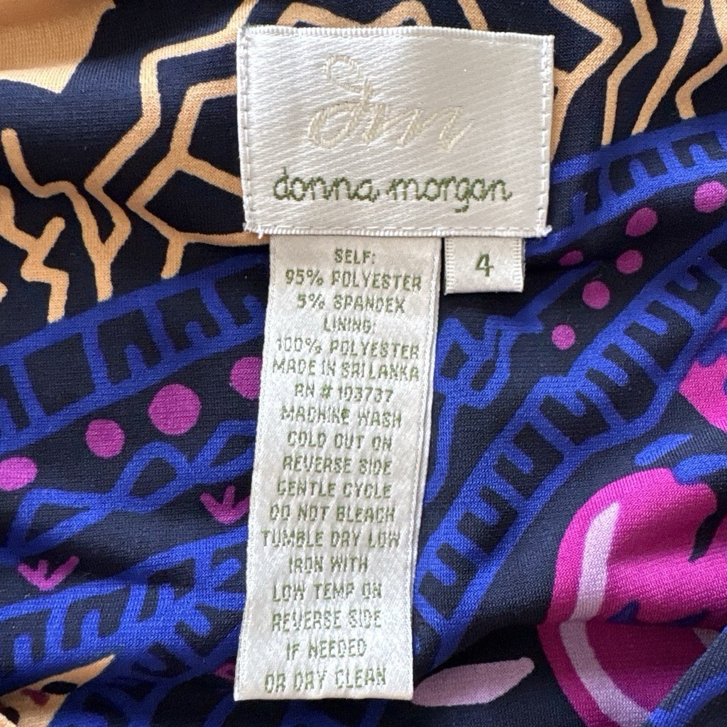 donna morgan multicolor midi drape dress with long sleeves. 4