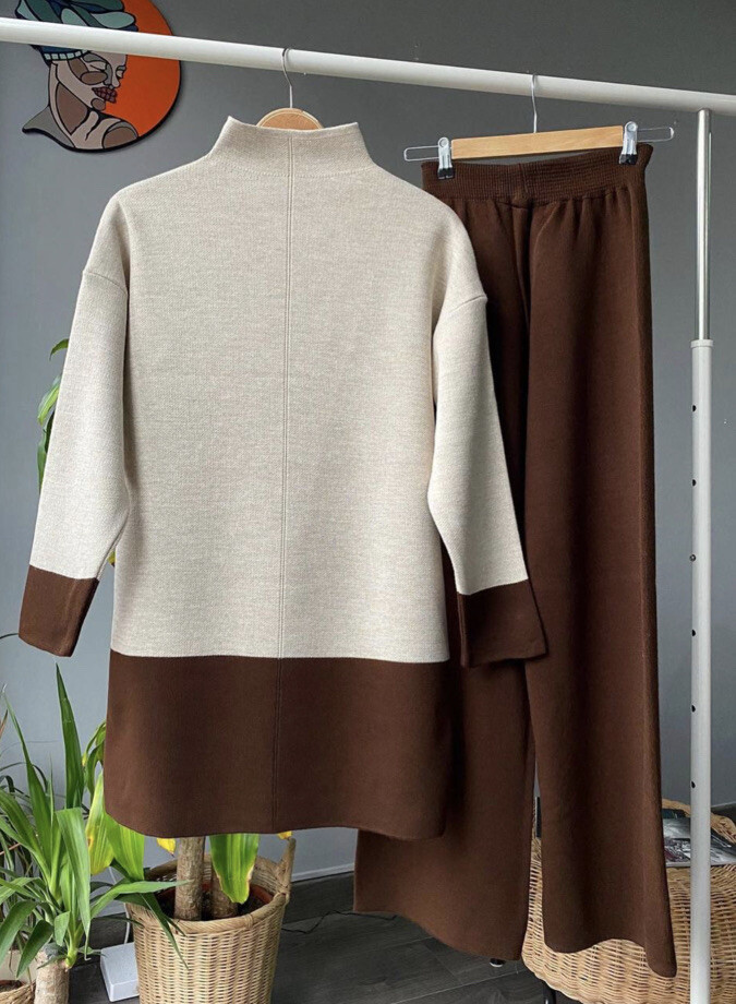 Elegant two pieces sweater and pants with 3 different style and colors