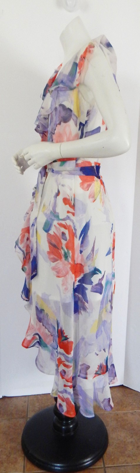 Harper Rose Watercolor Floral Ruffle V-Neck Lined Below Knee Dress Size 4