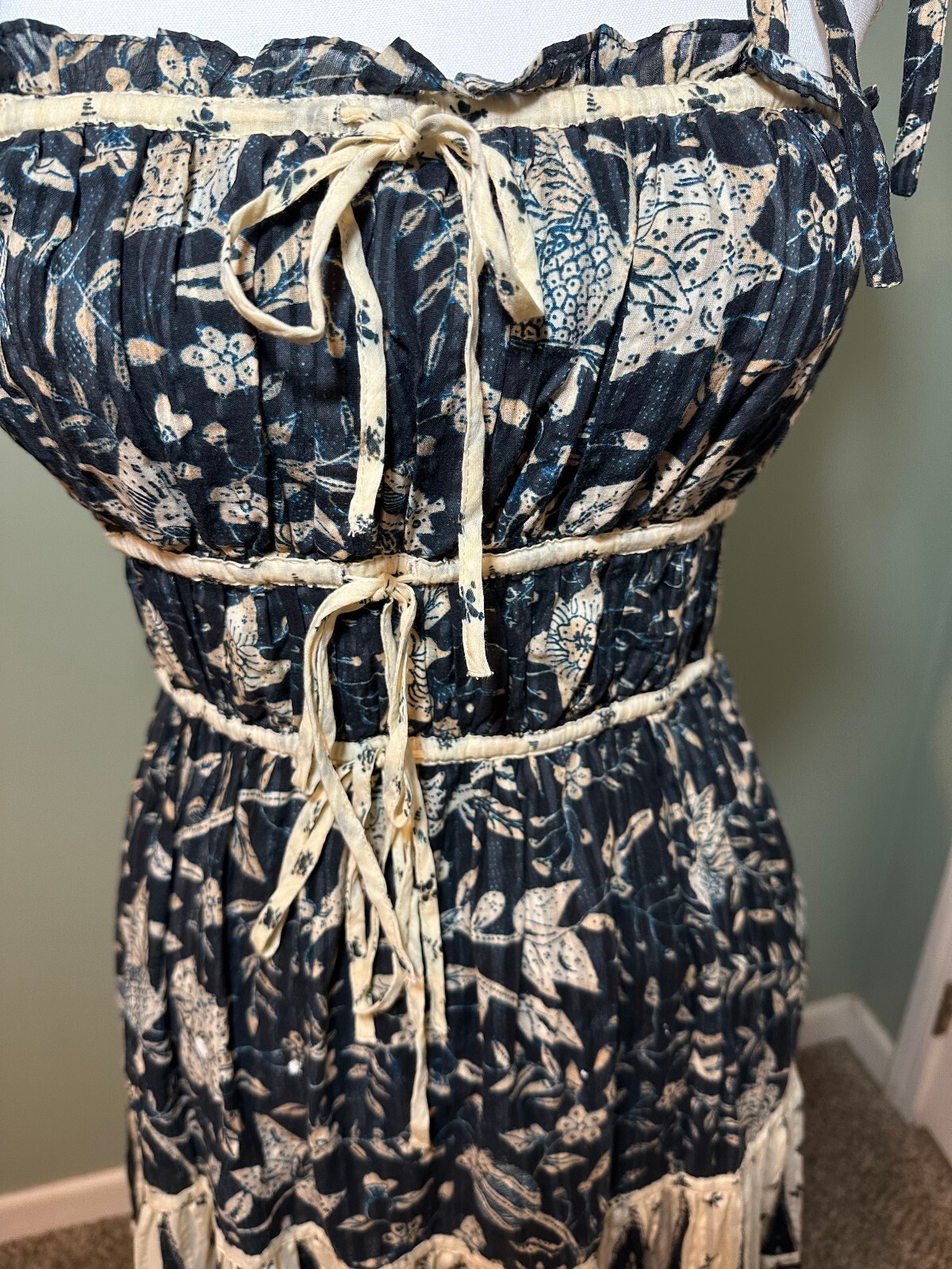 Ulla Johnson Indah Smocked Bodice Floral Midi Dress Black Cream Sz 4