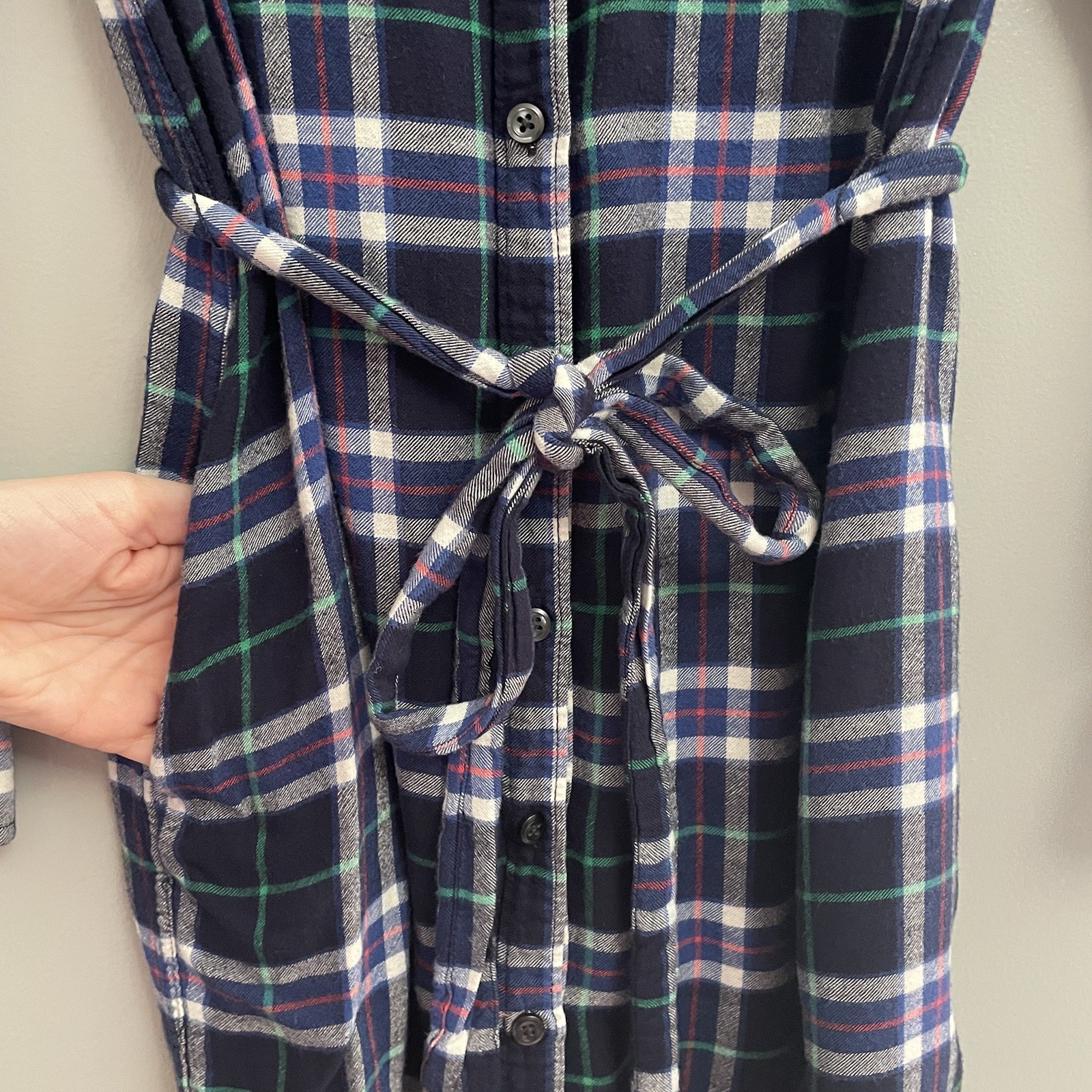 Gap + Pendleton Navy Green Plaid Flannel Shirt Dress Belted Pocket M Petite