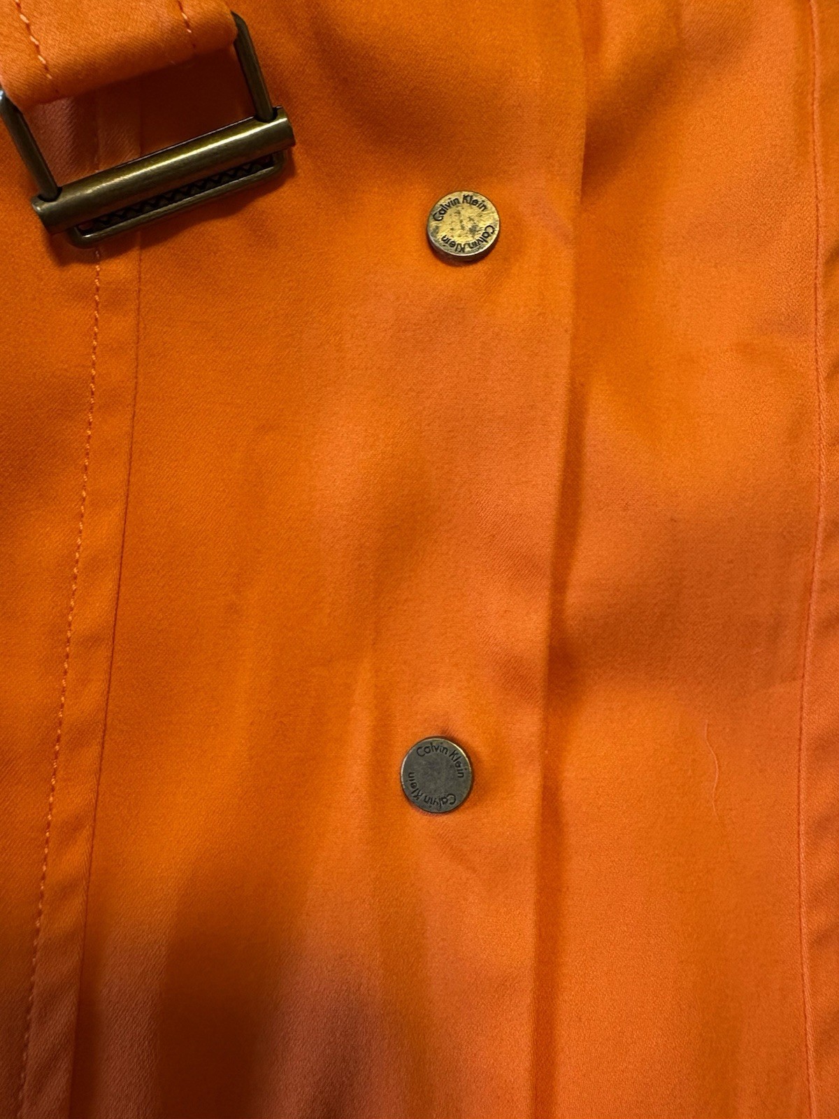 NEW Calvin Klein Ruffle Collar Snap Button Belted Sheath Dress Ember Orange Sz 2