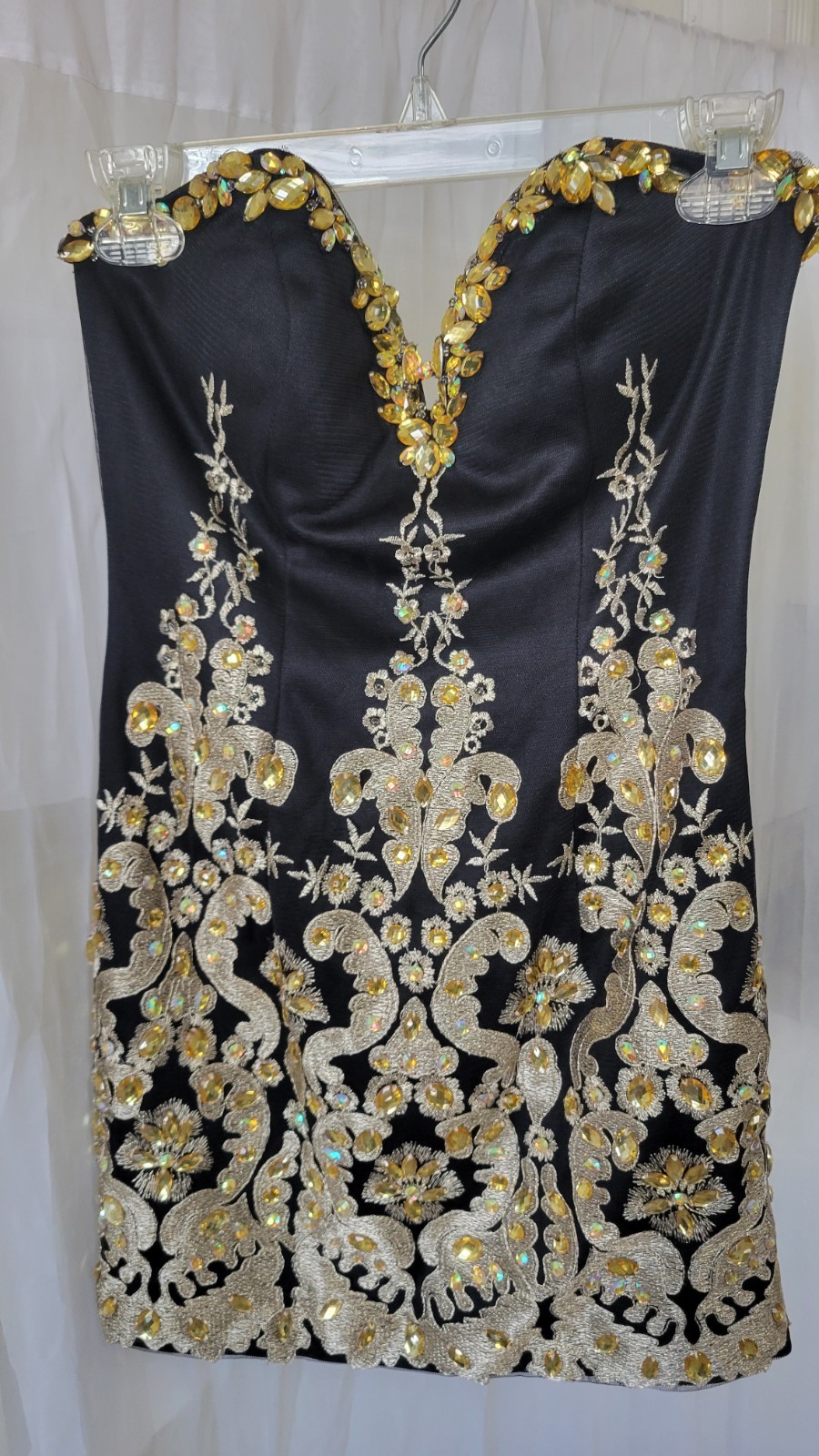 Cinderella Divine Women Strapless Sweetheart Black Gold Beaded Mini Dress Sz 4