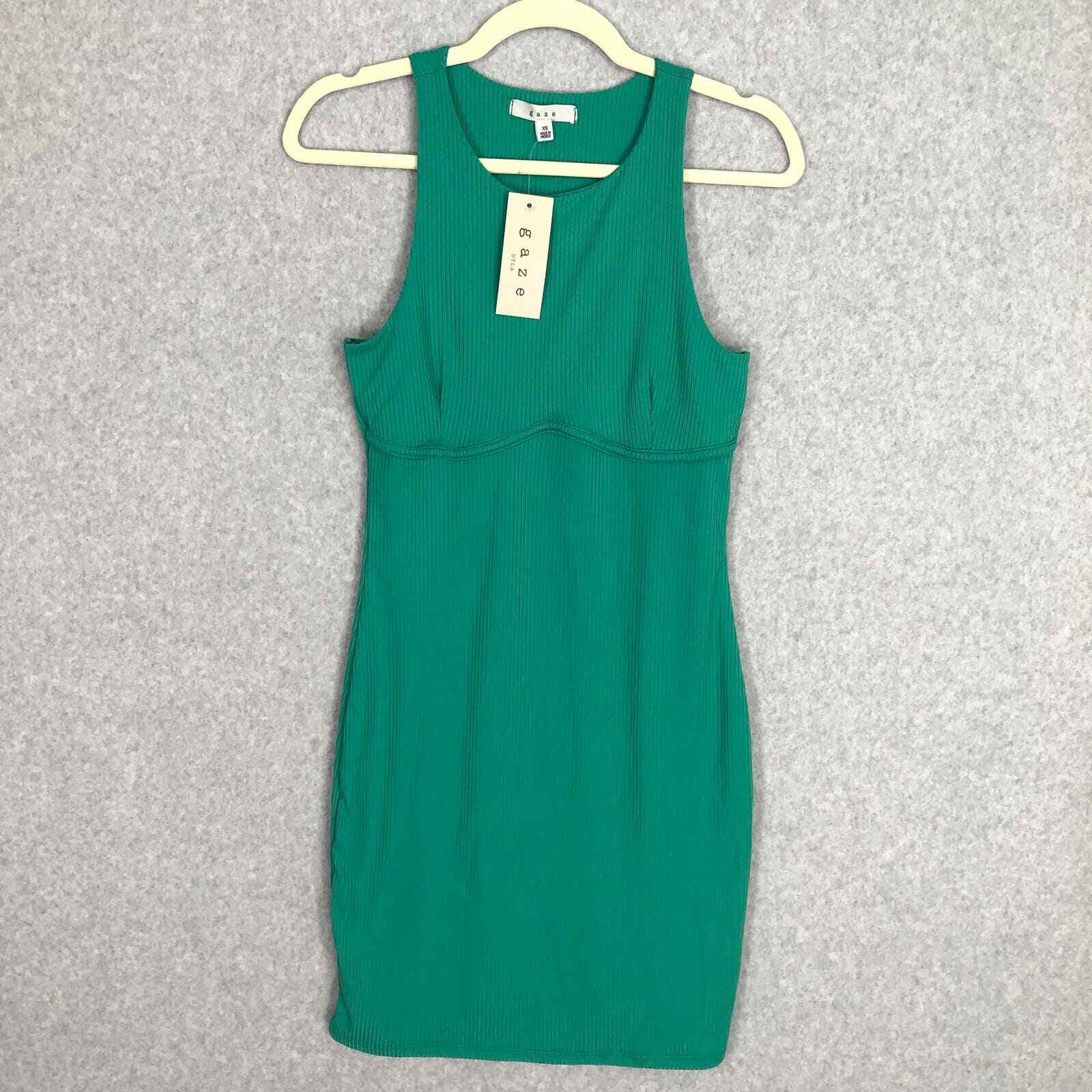 Gaze Dress Womens XS Green Mini Ribbed Bodycon Casual Preppy Tank Stretch Tight