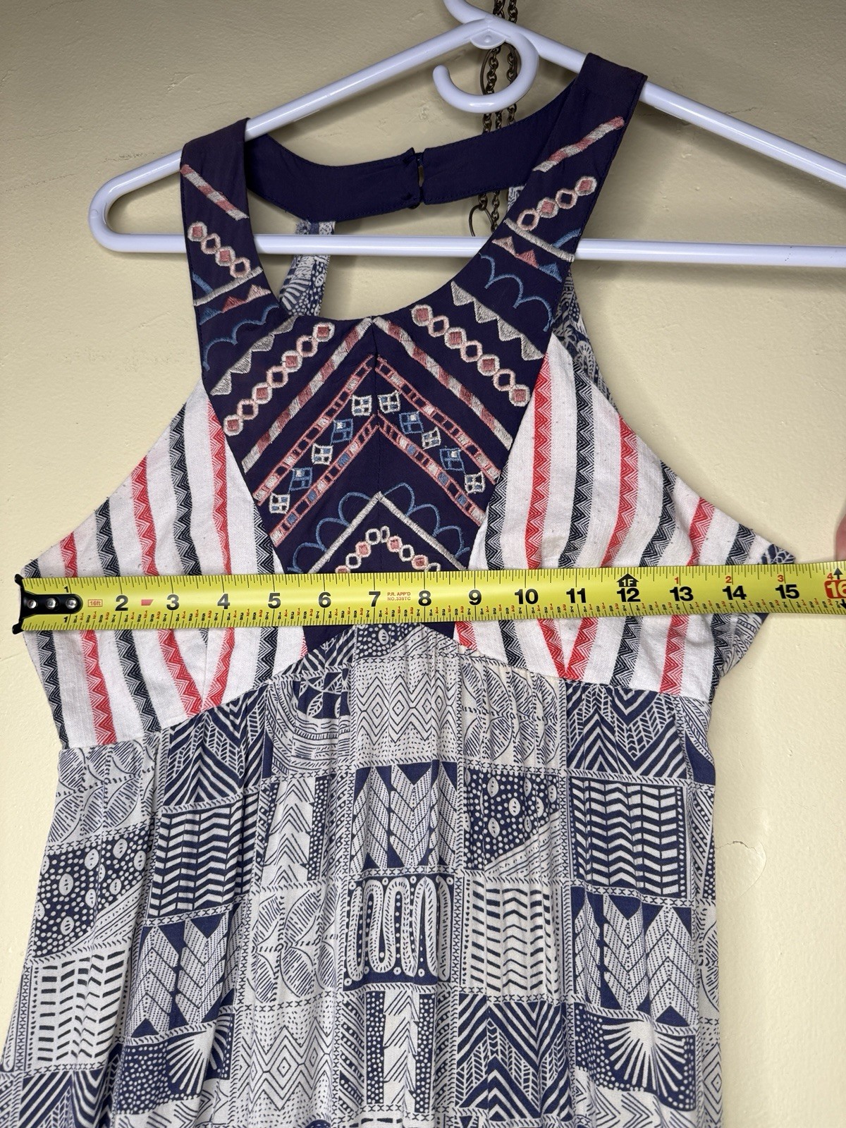 Flying Tomato Size Small Boho Red White Blue Fit Flare Peasant Midi Dress