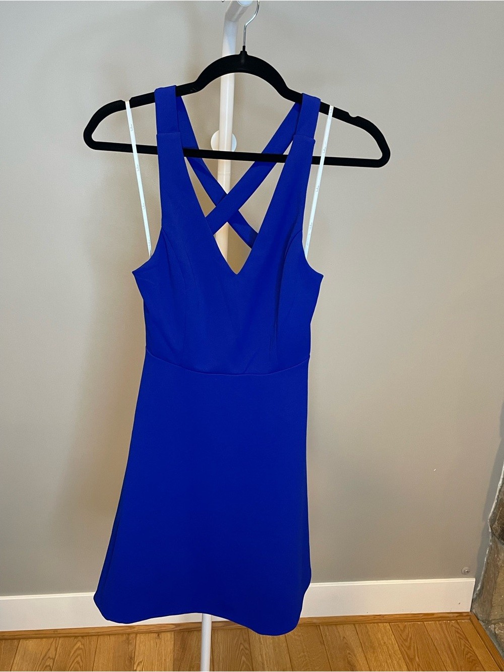Lulu’s Cobalt Blue V-Neck Crisscross Back Mini Dress