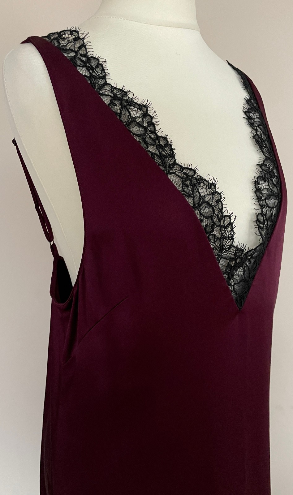 STELLA McCARTNEY burgundy lace-trimmed satin slip dress IT38, UK8/10, US4/6