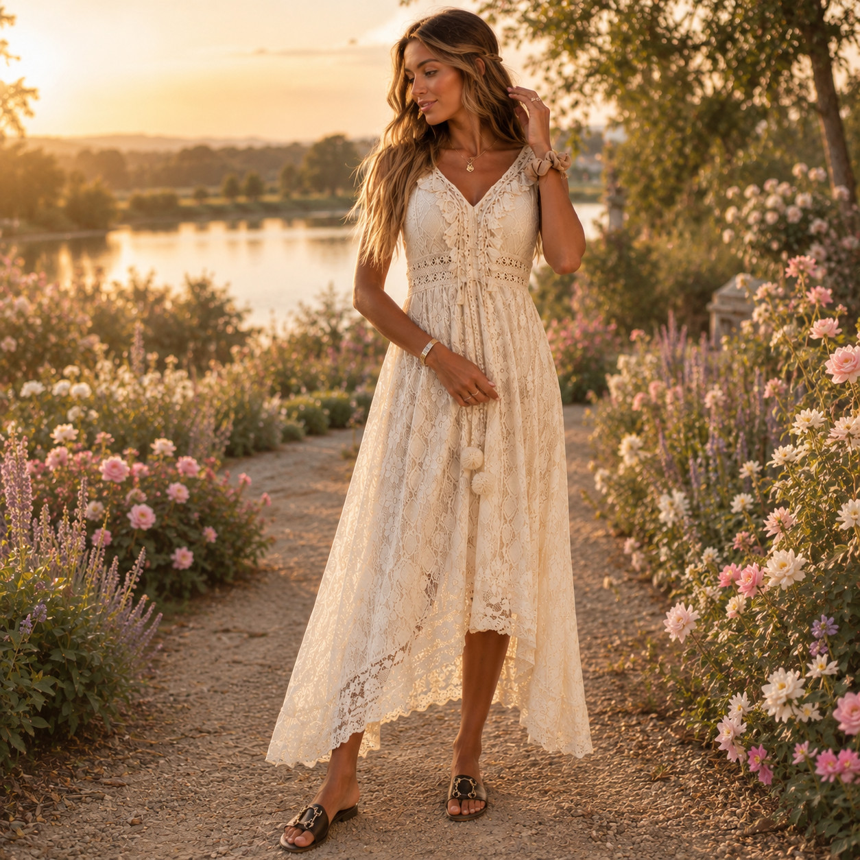 Boho Lace Maxi Dress V Neck Sleeveless Summer Beach Wedding Party Sun Dress Gown