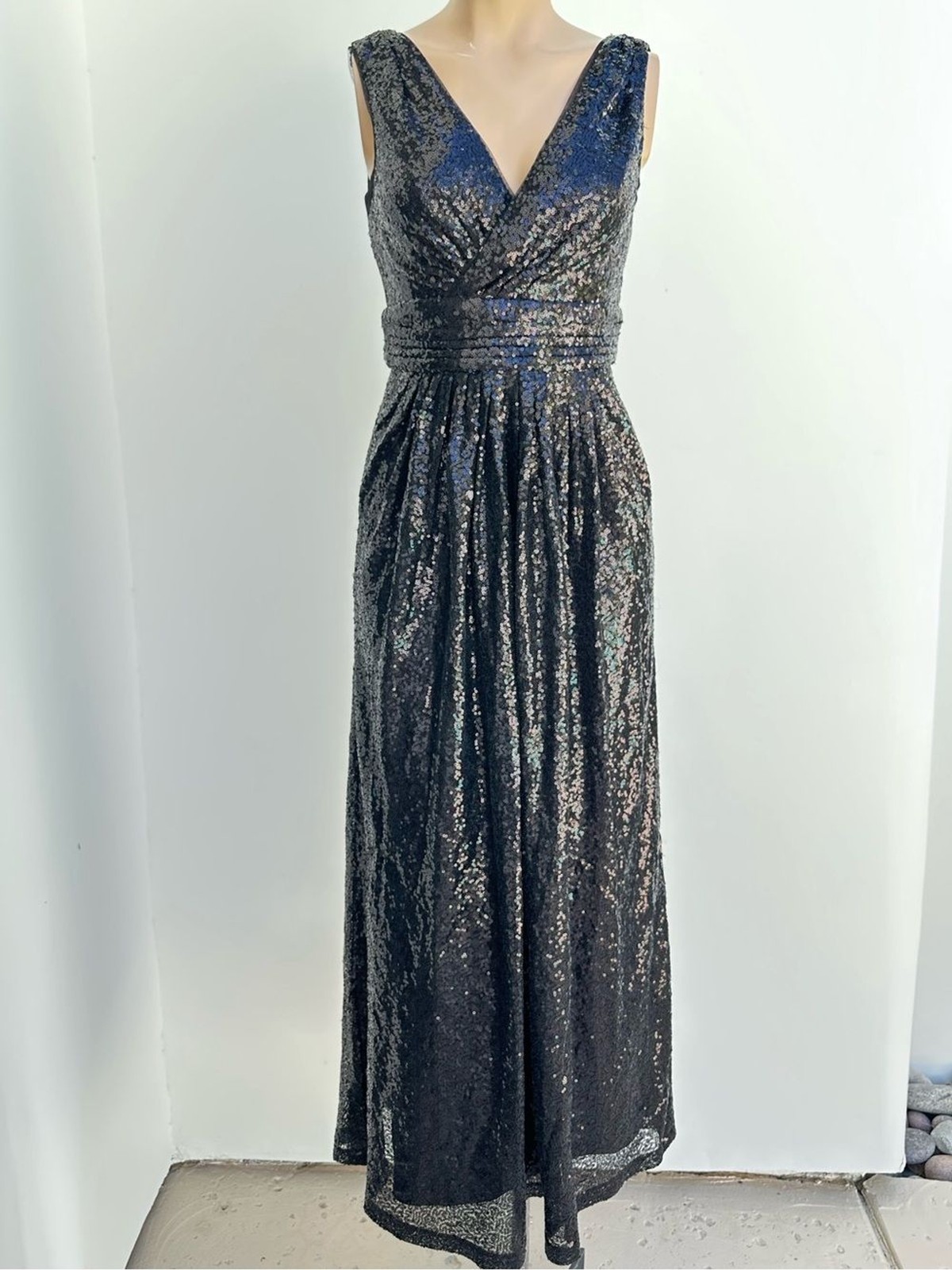 Black Sequin V-Neck Maxi Dress