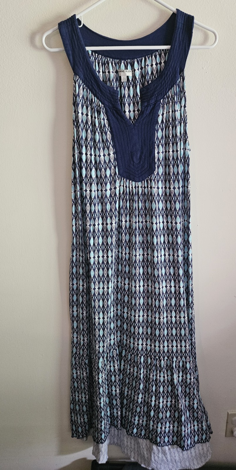 Anne Klein Maxi Dress L V-Neck, Coastal, Summer Vacation, Sundress