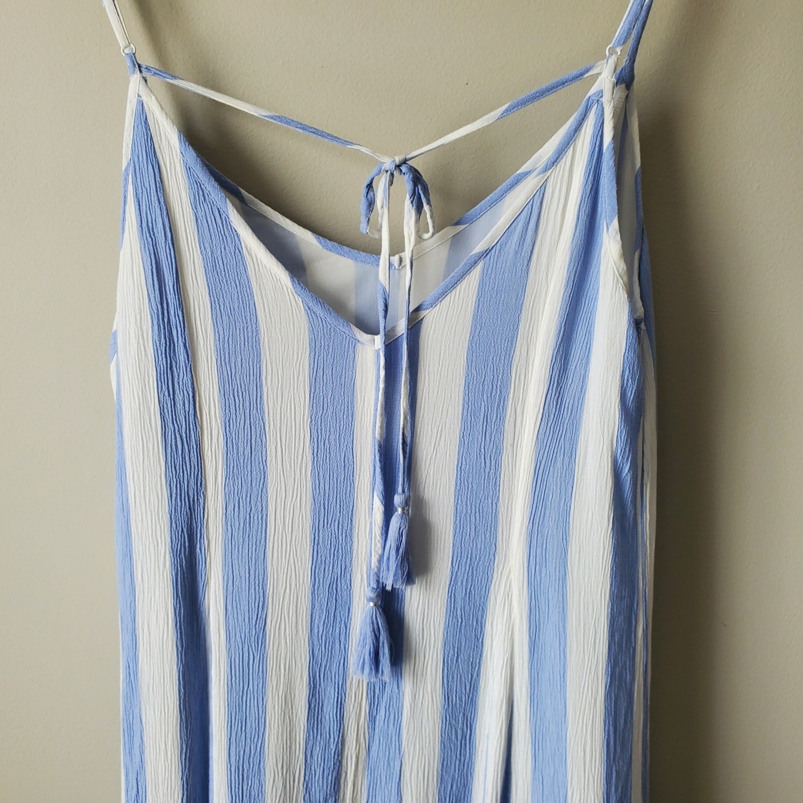 American Eagle Blue White Cabana Stripe Midi Sundress M Boho Chic Preppy Beach