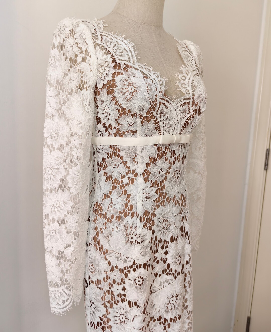 Women Self-Portrait V-neck Embroidered Slim Fit Long Sleeve Maxi Dress
