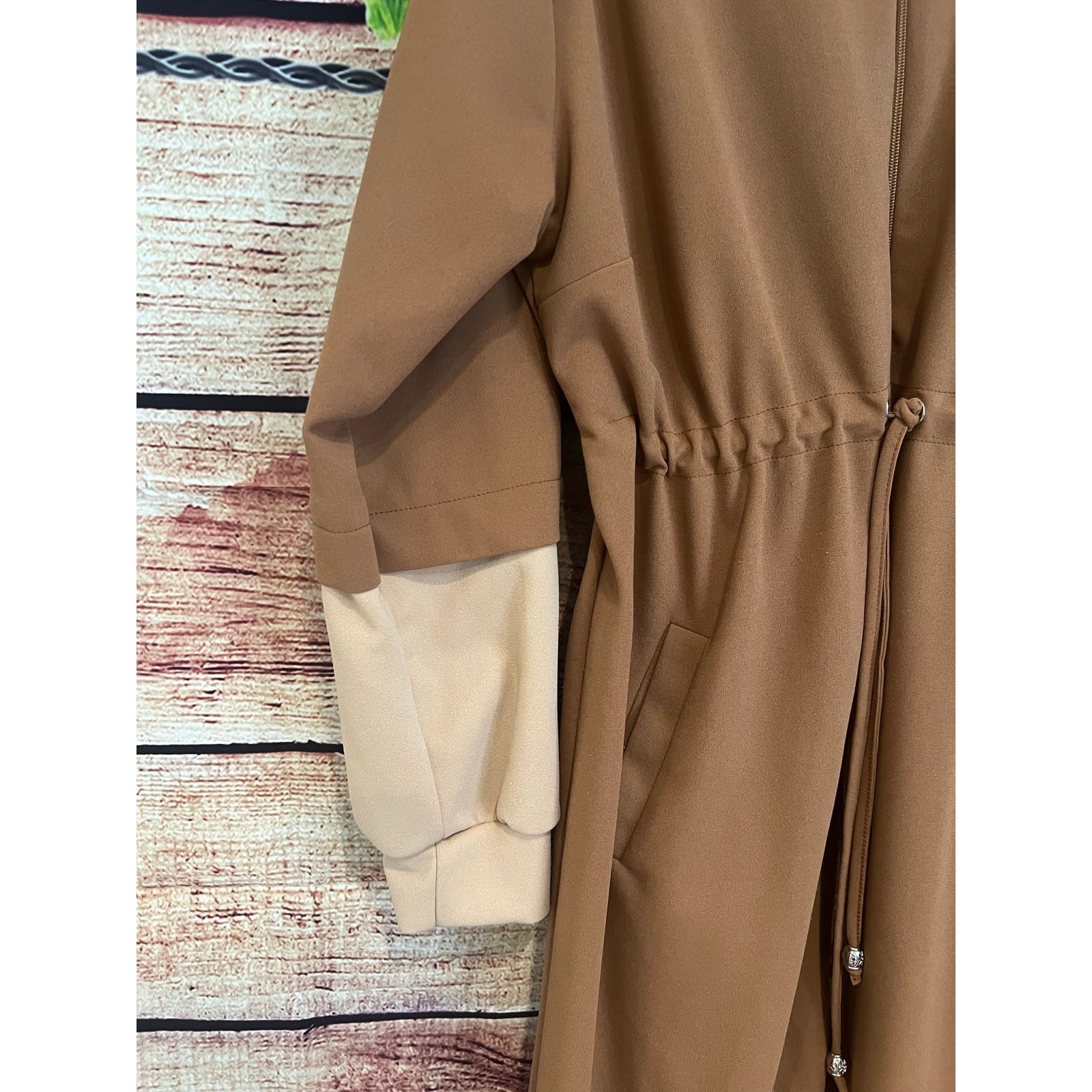 Selvim Full Zip Midi Dress Duster Jacket Colorblock Sleeves Cinched Waist Large