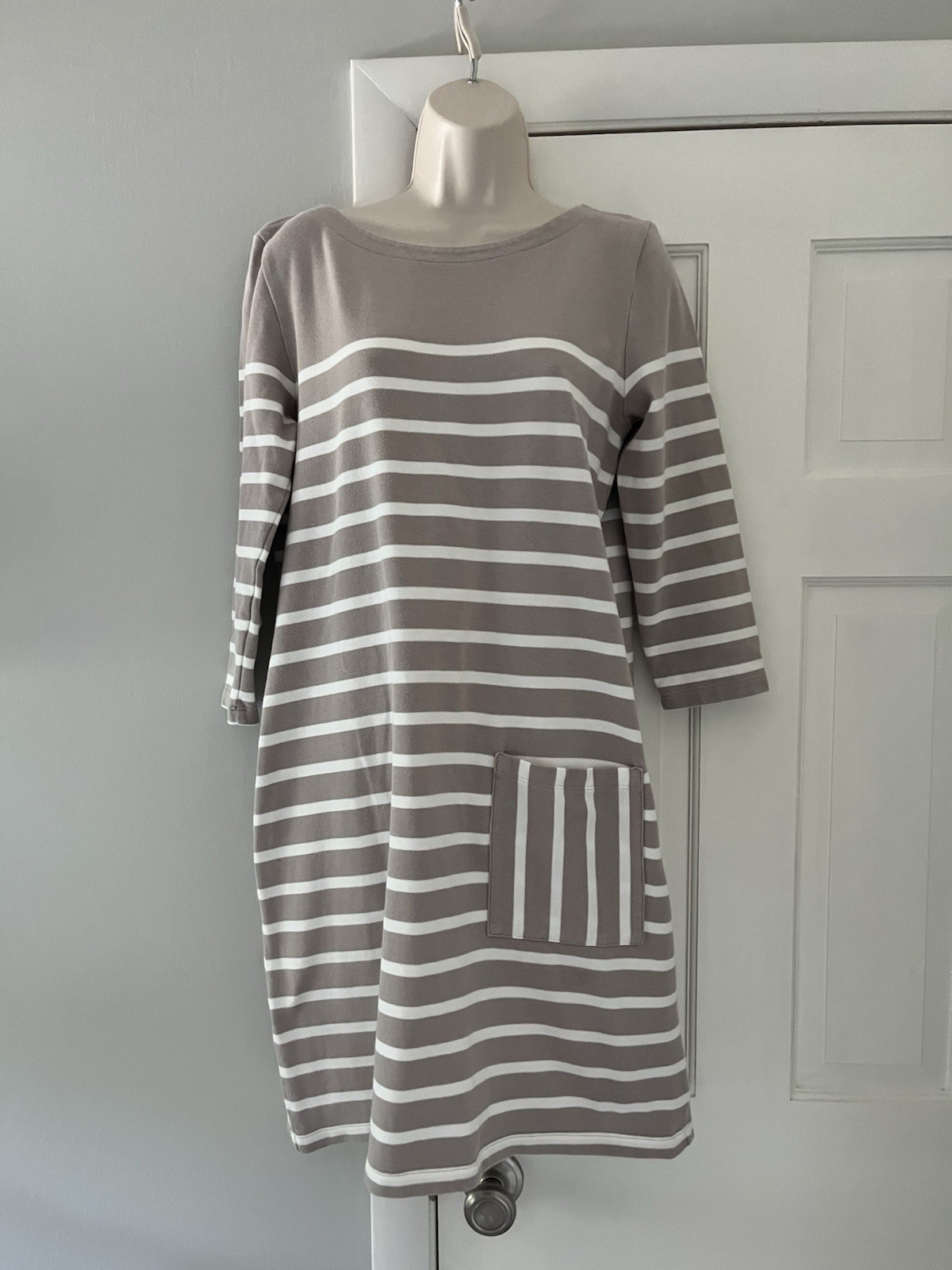 Garnet Hill Taupe and White Stripe Cotton Dress Size M