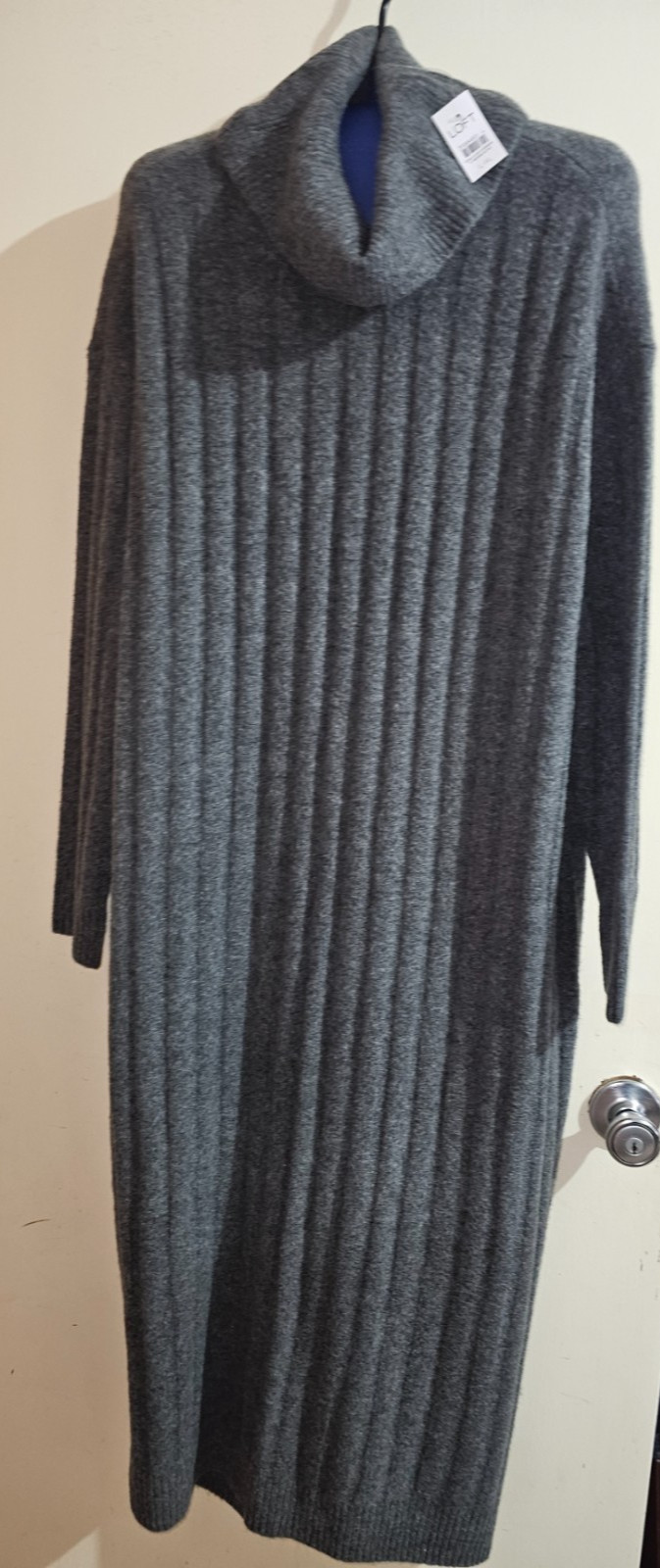 Large/ Xtra Large Loft Ribbed Midi Turtleneck Sweater Dress Gray Wool Blend L/XL