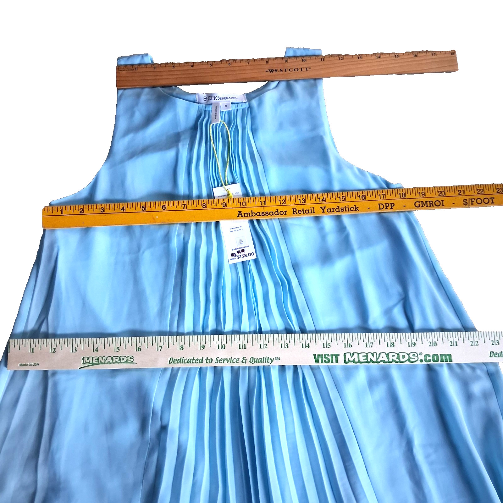 BCBGeneration Chiffon Front Pleated Fold Blue Babydoll Sleeveless Dress Sz S NWT