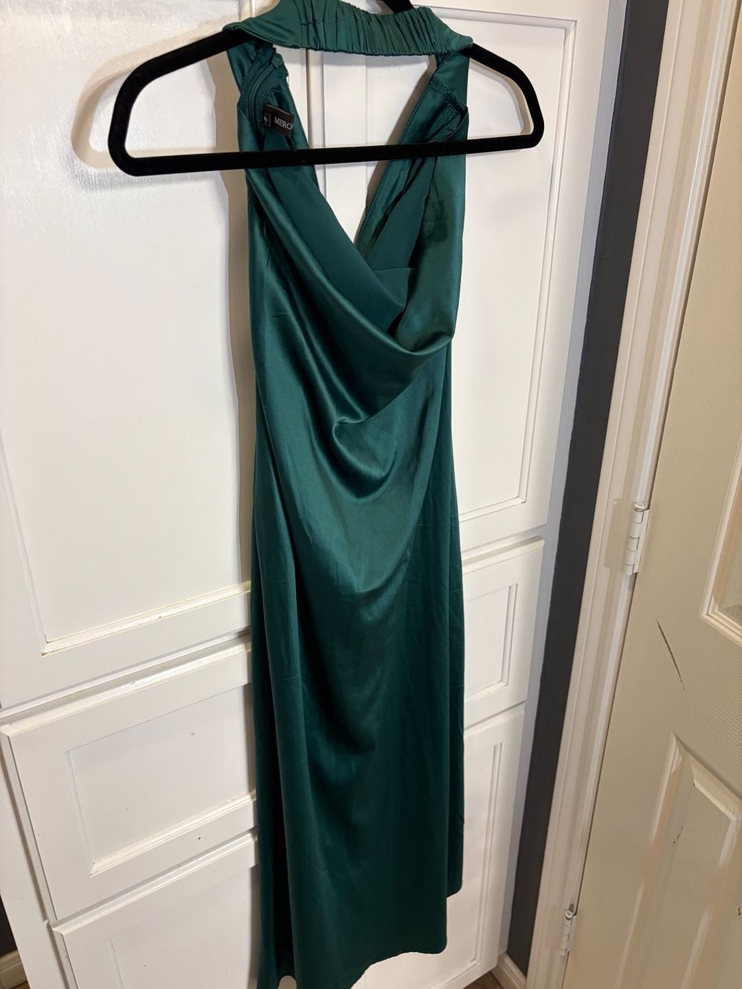 Merokeety Green Satin Cowl Neck Midi Dress Sleeveless Slip Dress Elegant Size S