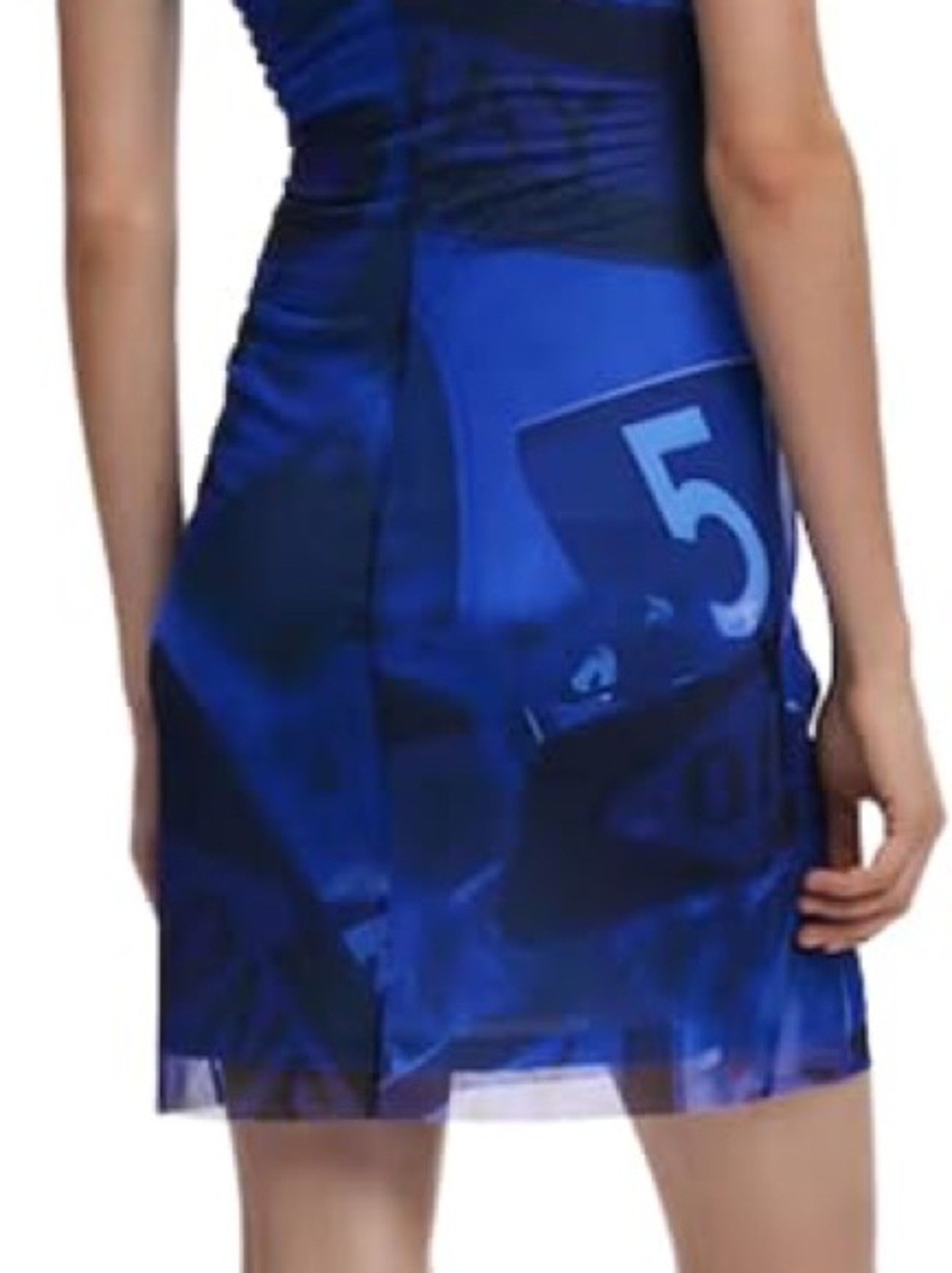 NWT Desigual Draped Mini Length Blue Arty Fitted Dress Size Small