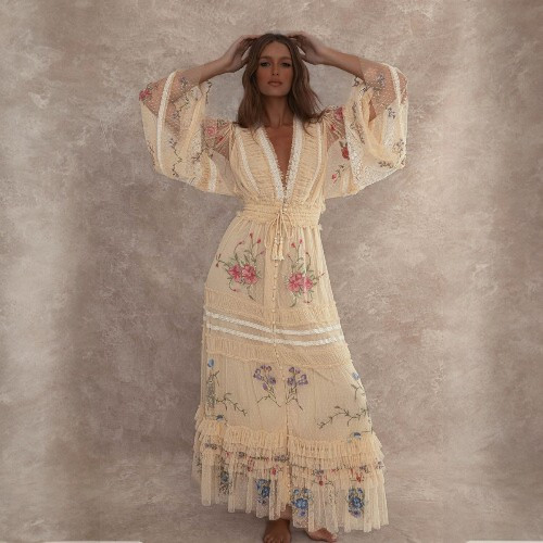 Fillyboo Love Letter Duster Maxi Dress XL Lemon Shortcake BNWT Boho Embroidered