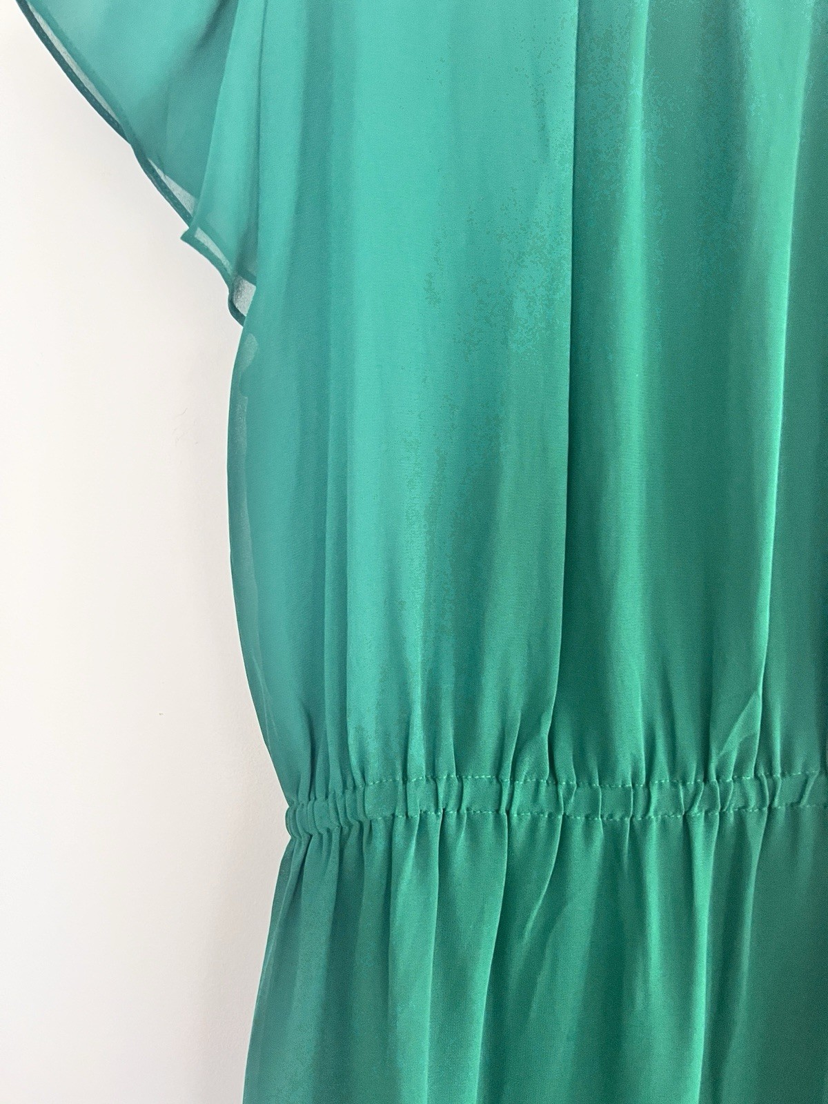 Women’s H&M Size 6 Belted Stretch Sheer Lined Green Dress Short Sleeve
