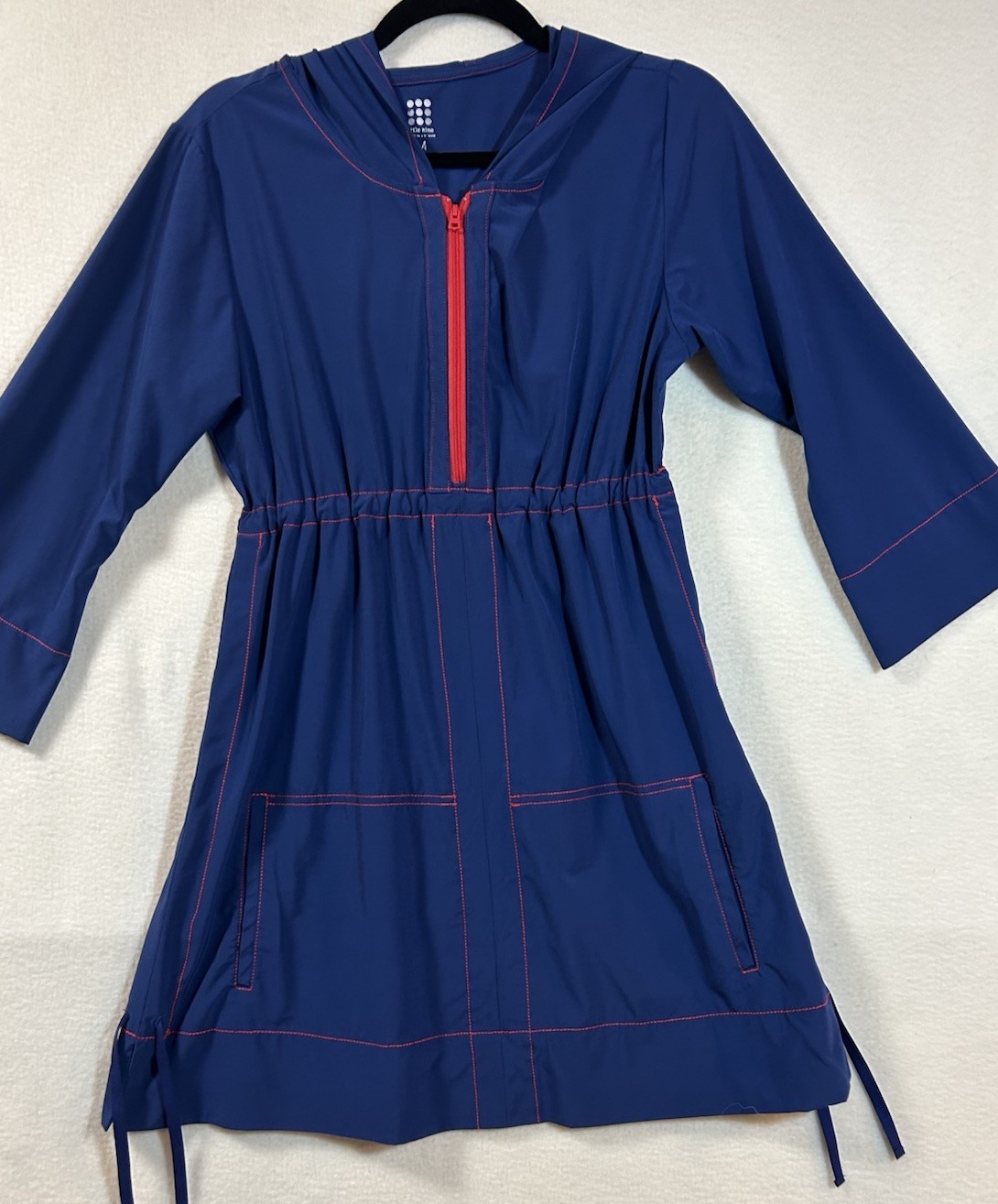 Title Nine Hooded Swelter Shelter Tunic Sz M Blue Lightweight Pockets Stretch