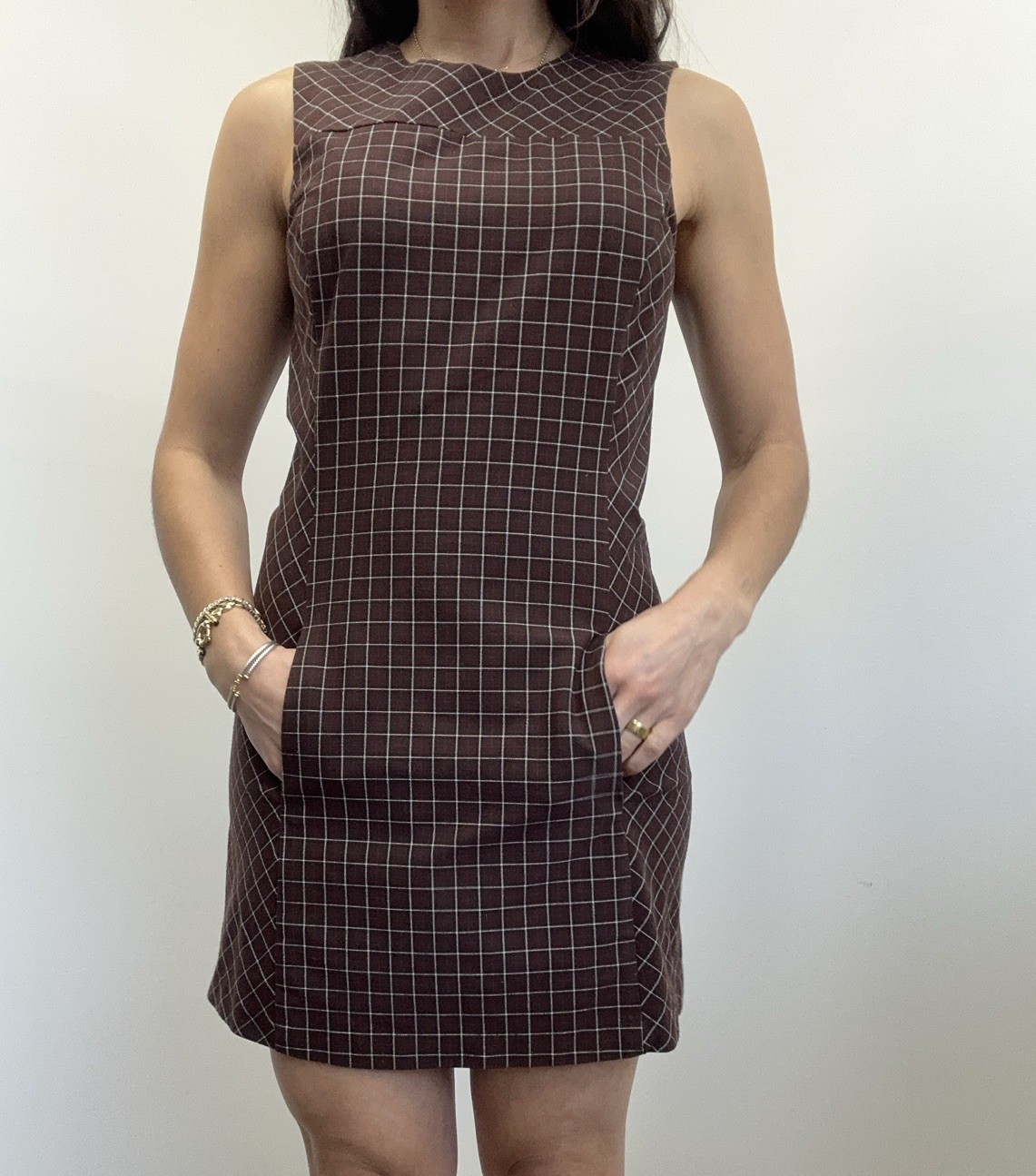 Vintage Esprit 90’s Preppy Burgundy Checkered Plaid Pencil Mini Dress Size S