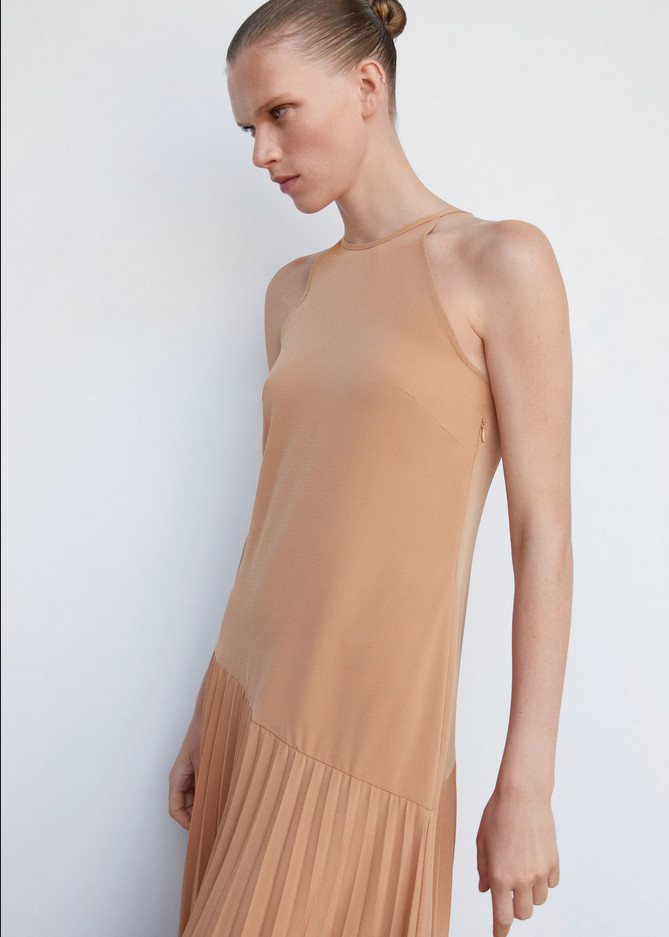 NWT MANGO MNG COFFEE PLEATED PANEL MAXI DRESS SZ S US 4