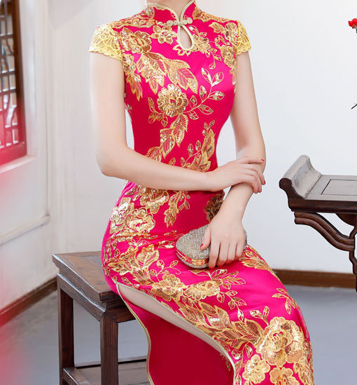 Cheongsam Women Chinese Ball Gown Fishtail Evening Long Wedding QiPao Dress