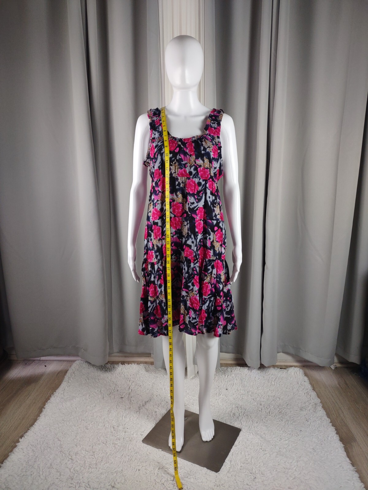 Karin Stevens Women’s Pink, Gray, Black Floral Sleeveless Midi Dress Size 6