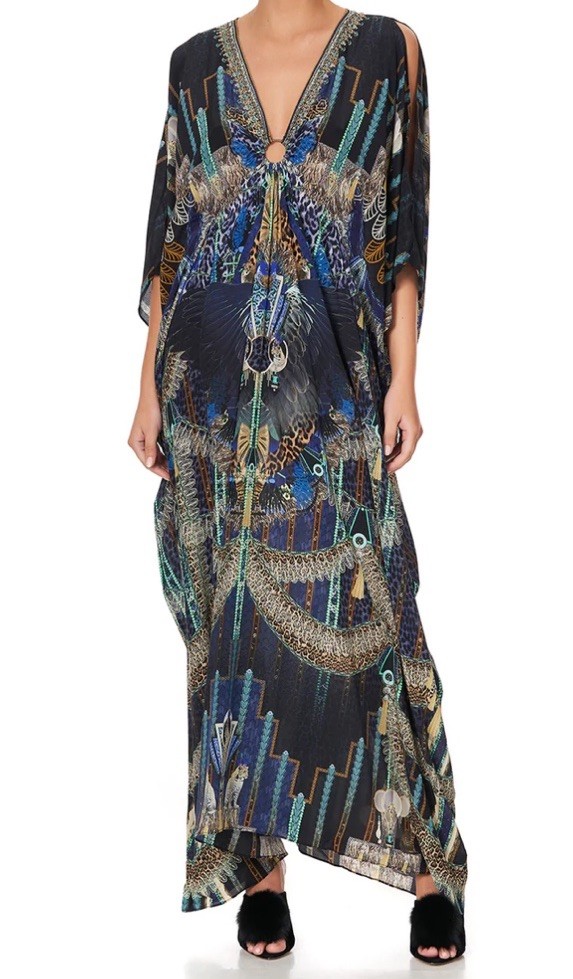 Camilla Split Sleeve Kaftan With Hardware Dress One Size Dripping In Deco $699