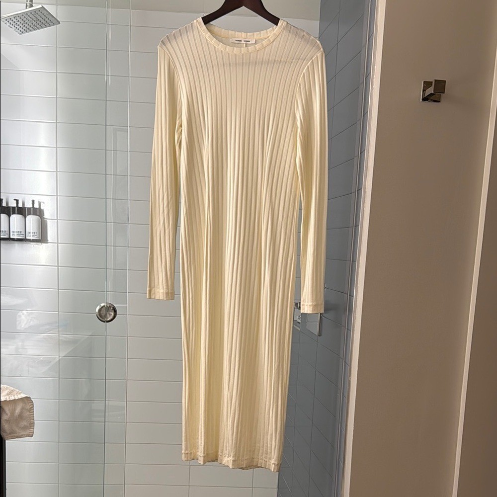 Samsoe Samsoe Jenari Ribbed Knit Eggnog Long Sleeve Sheath Dress Size Large