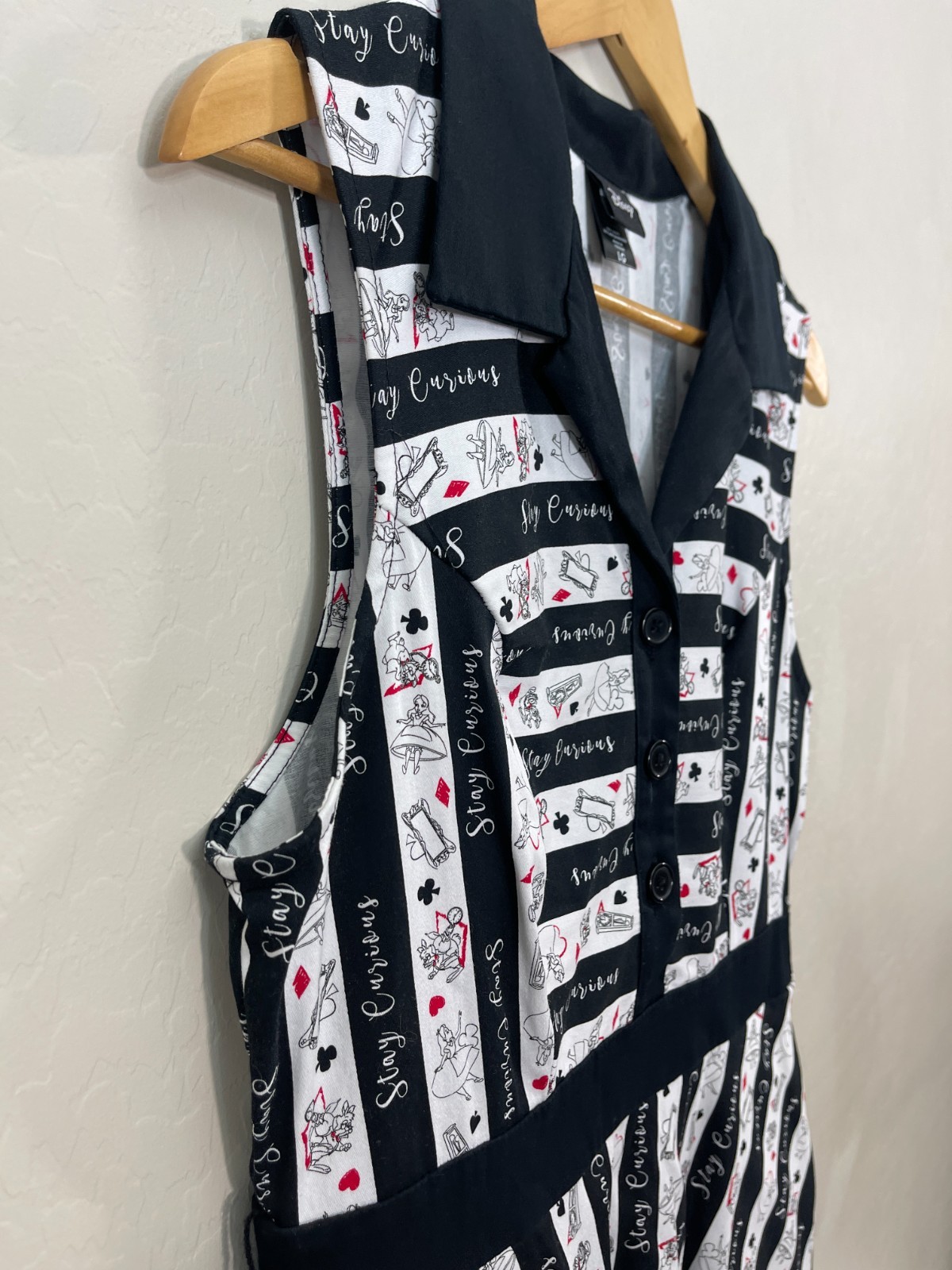Hot Topic Disney Alice In Wonderland Stay Curious Collared Flare Shirt Dress L