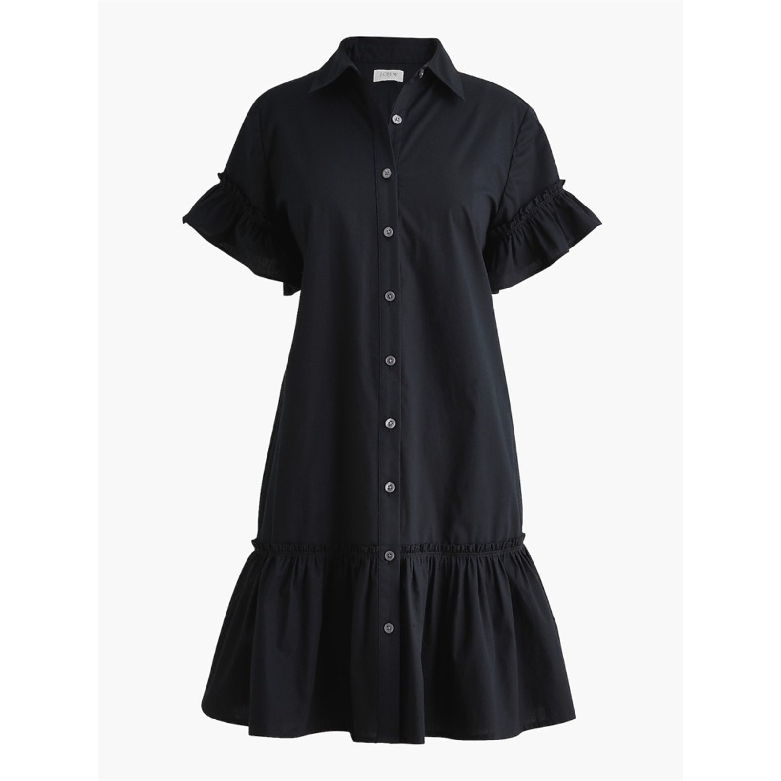 J Crew Petite Ruffle-sleeve mini shirt-dress in black Size 6P