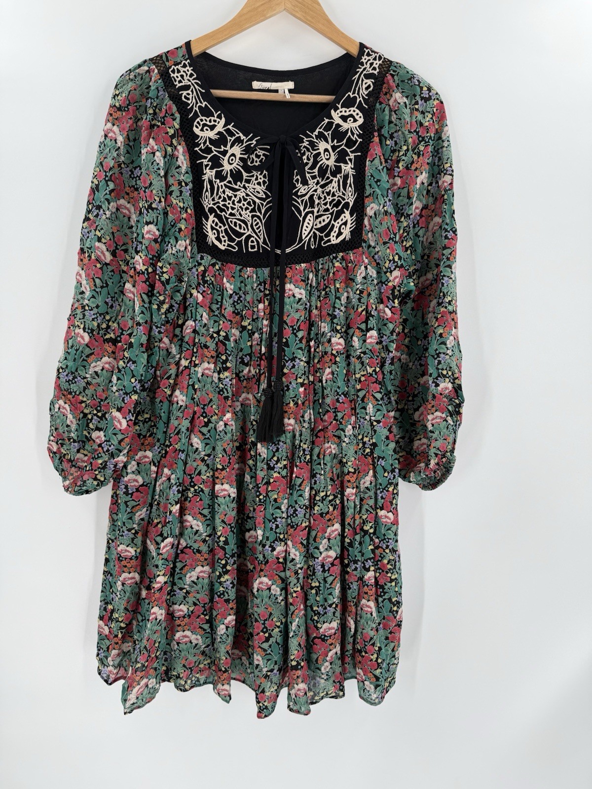 Anthropologie Floreat Ottava Peasant Dress Boho Babydoll Dark Floral SMALL