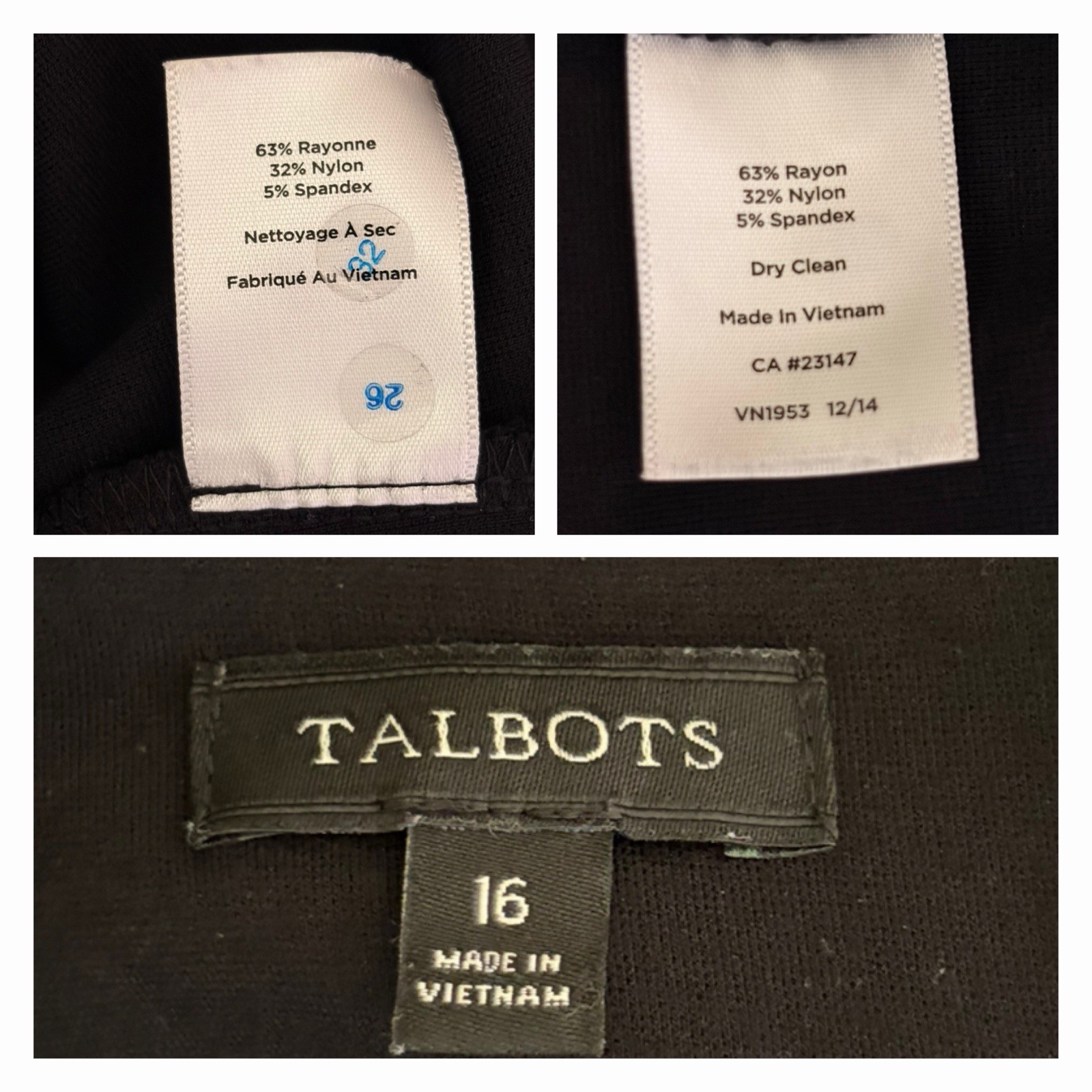 Talbots Women’s Above Knee Sheath Dress Black Short Sleeve V Neck Size 16