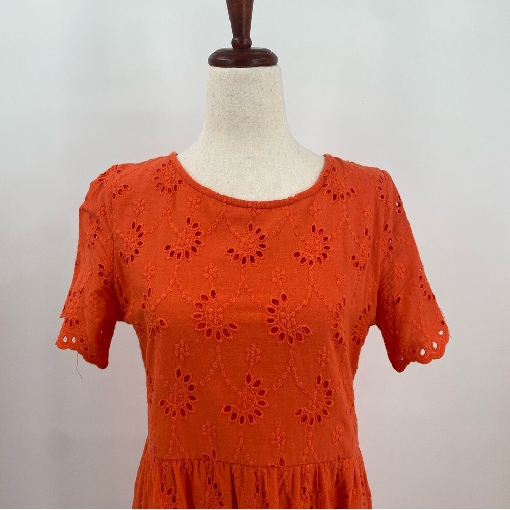 Roolee Eyelet Midi Dress Orange Small
