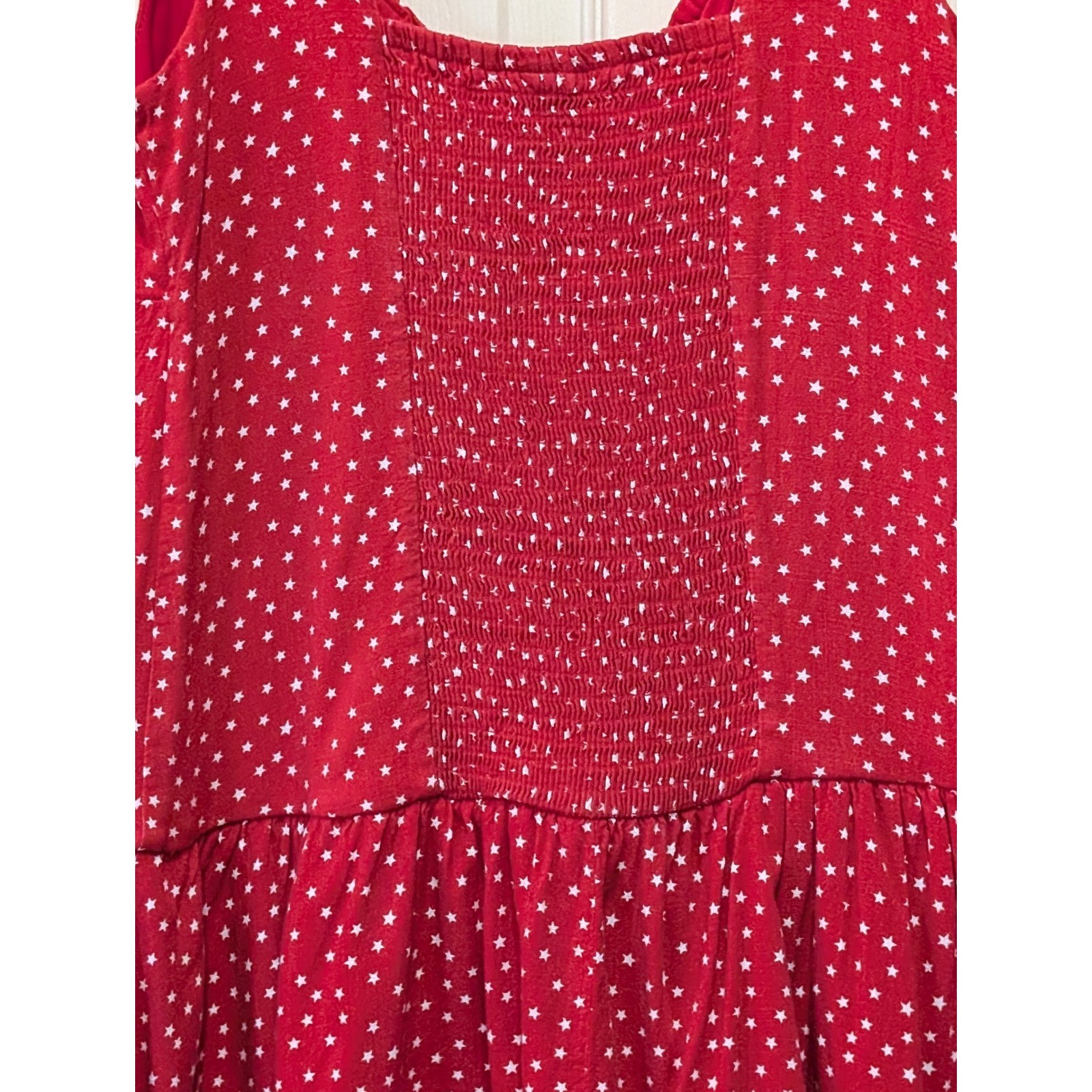 Wild Fable Red Star Print Tie Front Mini Dress Womens Medium Smocked Back