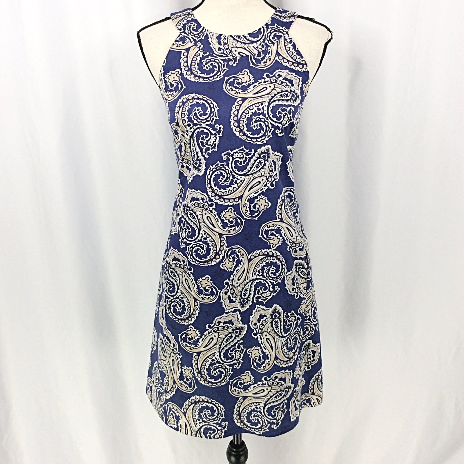 Ann Taylor LOFT Womens Paisley Tank Dress Blue Sleeveless Sheath Various Sizes