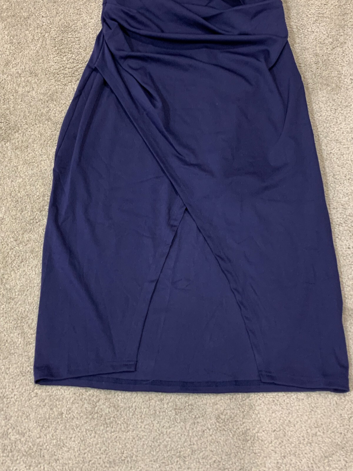 Gentle Warm Navy Dress Womens Size Large One Shoulder Front Slit Stretch Classic