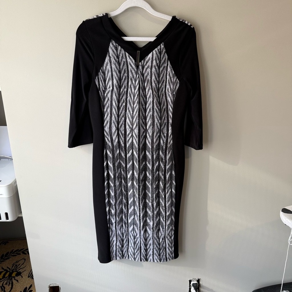 Picadilly Fashion Black and White Sheath Dress V-neck
