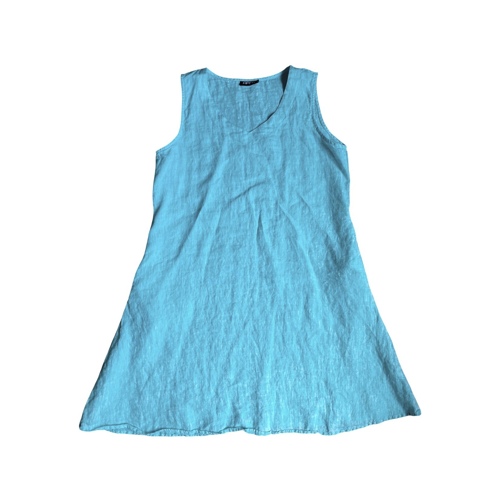 APNY Turquoise Blue 100% Linen S Dress Minimalist Breathable Cruise Vacation