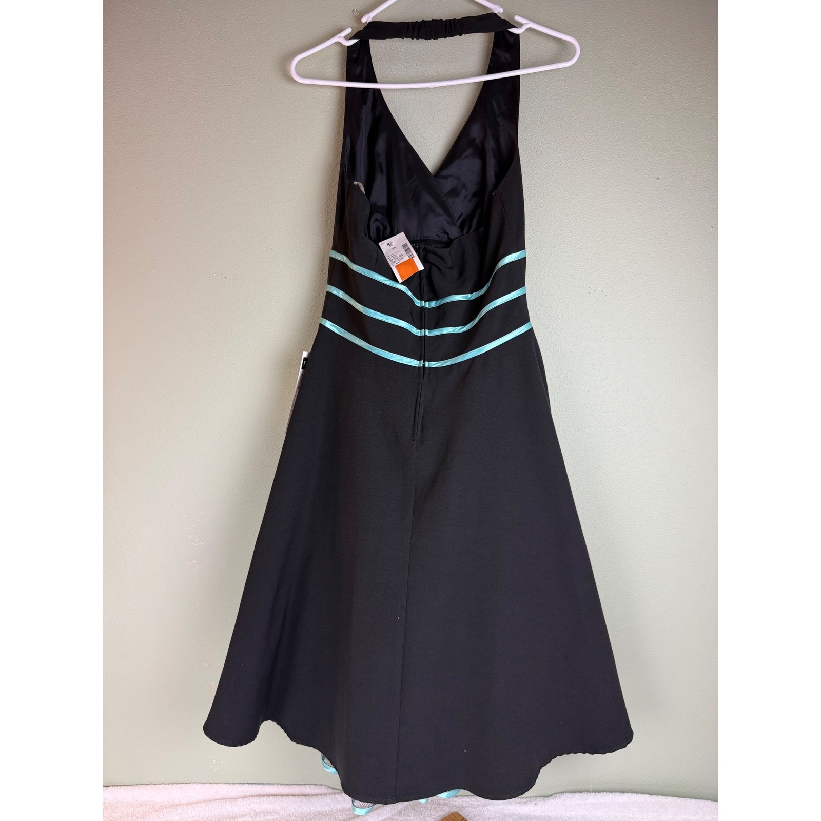 Studio 1940 Fashion Bug Black Halter Dress Teal Trim Rockabilly Vintage Y2K Sz 8