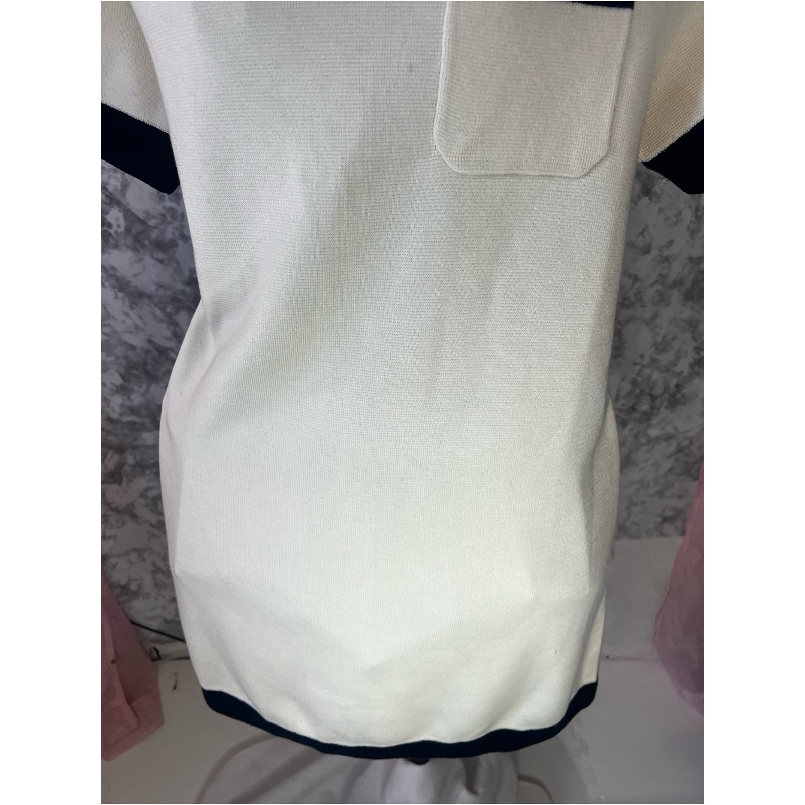 Tuckernuck Ivory Navy Contrast Knit Mini Shift Dress Wool Blend Size L