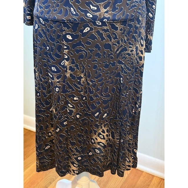 Tory Burch 100% Rayon Abstract Print Midi Dress XS Navy Gold No Belt