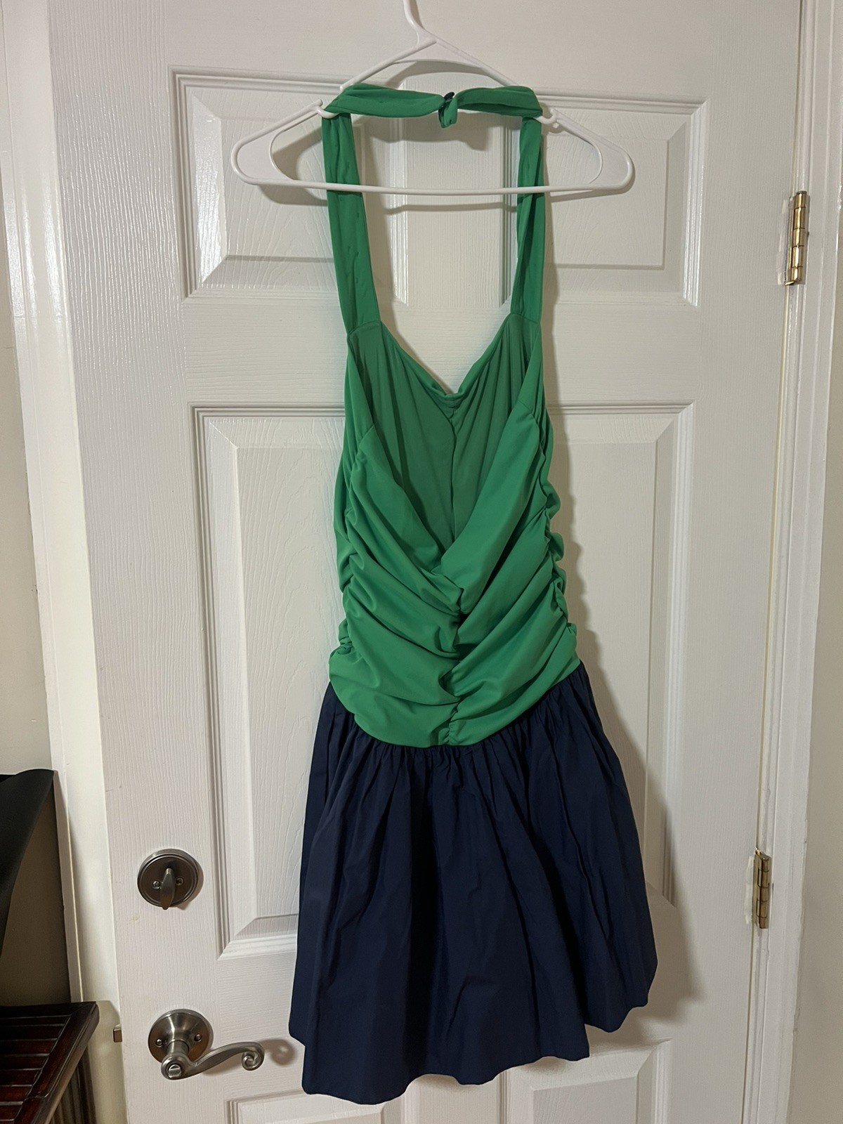 Maeve Anthropologie Halter Dress Ruched Mini Navy Green Small