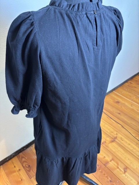 Solid black Caslon dress large cotton with button back closure, ruffled skirt