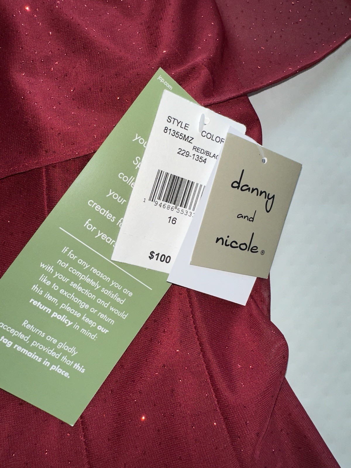 Danny & Nicole NWT Women’s Size 16 Red/Black Off Shoulder A-Line Glitter Dress