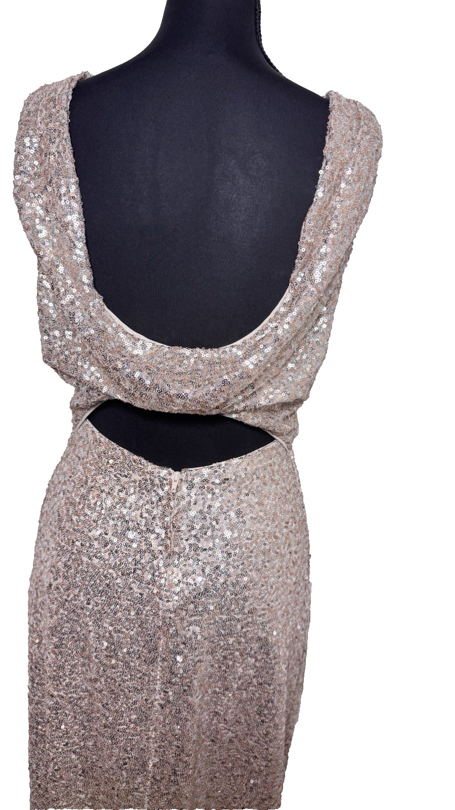 Crystal Doll Jr Size 7 Rose Gold Silver Sequin Maxi Gown Open Back Party Dress